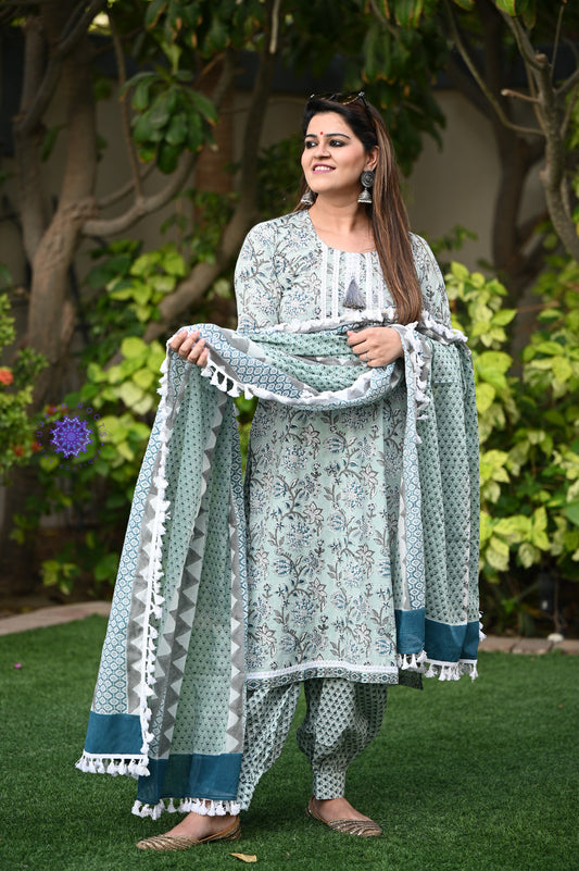 Block Printed Suit With Afghani Salwar - Urban Roots