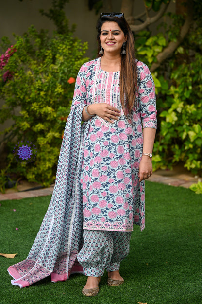 Block Printed Suit With Afghani Salwar - Urban Roots