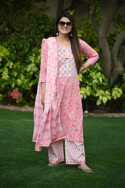 Block Printed Suit With Palazzo Pants