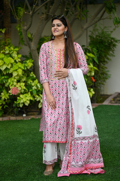 Block Printed Suit With Palazzo Pants