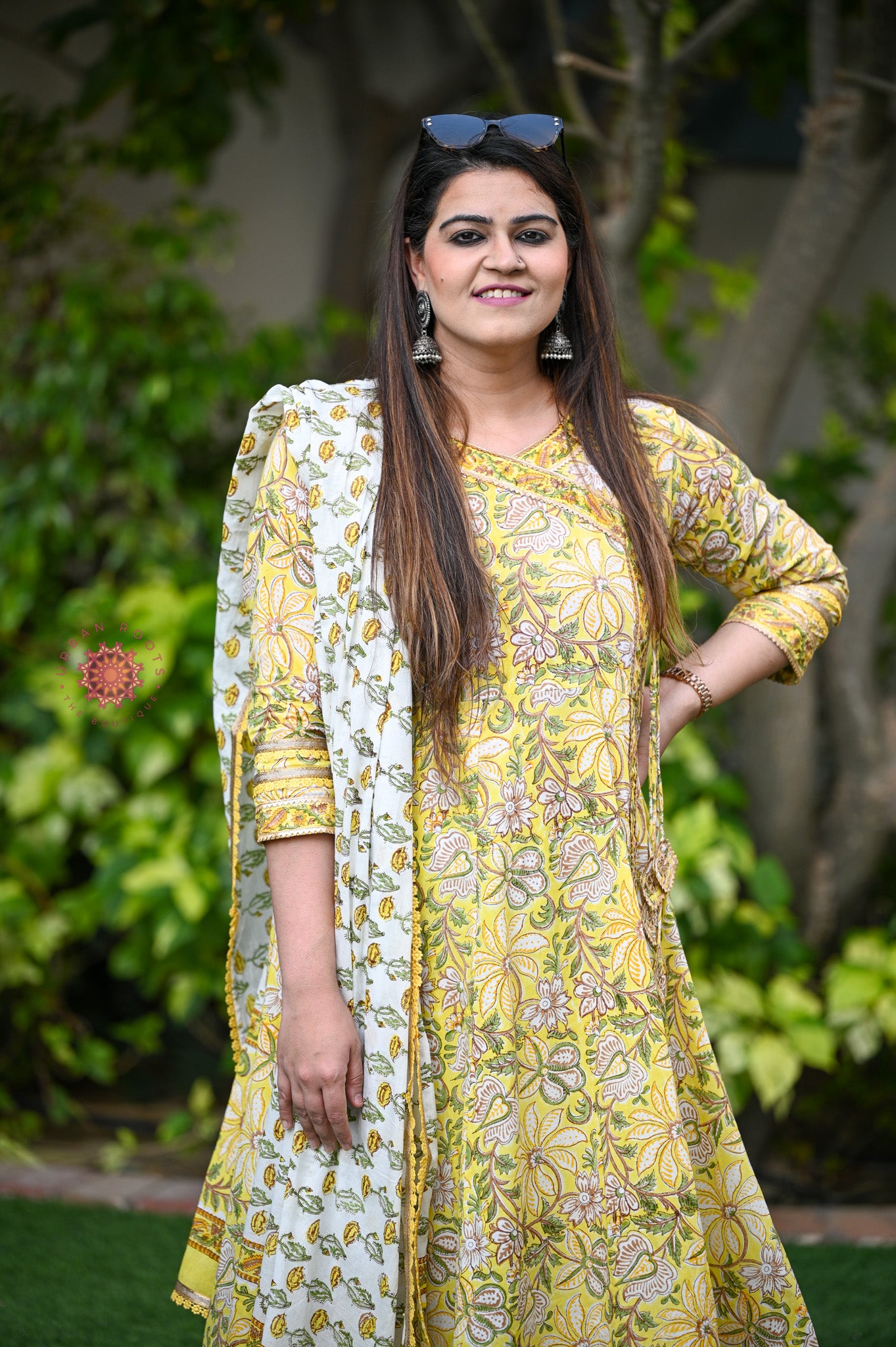 Block Printed Angrakha / Anarkali Style Suit With Straight Pants