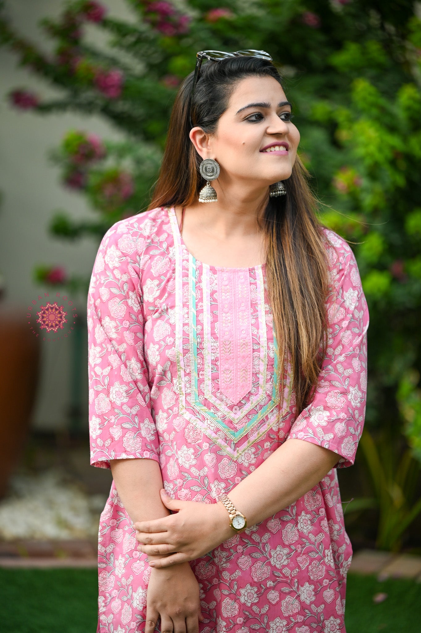 Block Printed Stitched Cotton Kurti With Gota / Lace Work