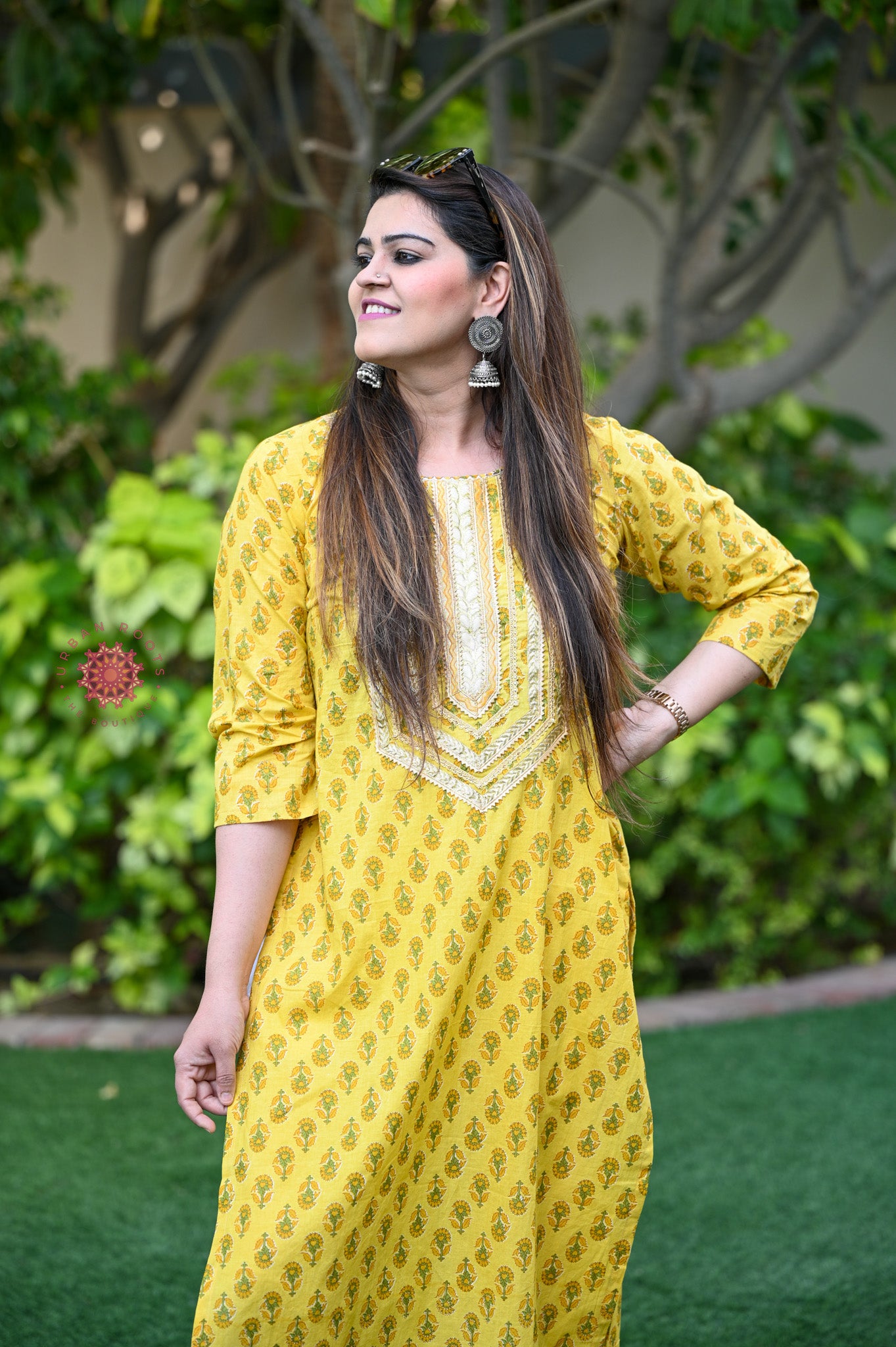 Block Printed Stitched Cotton Kurti With Gota / Lace Work