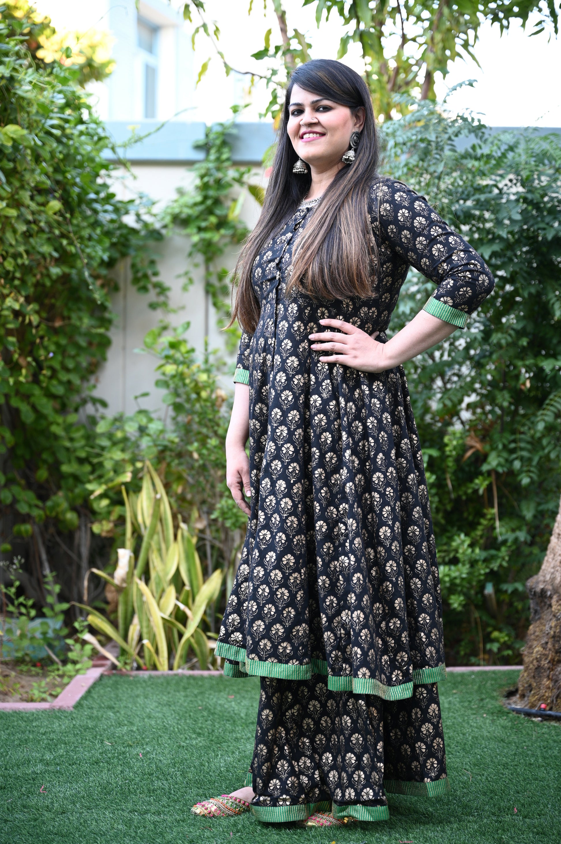 Hand Block Printed Black Sharara Set - Urban Roots