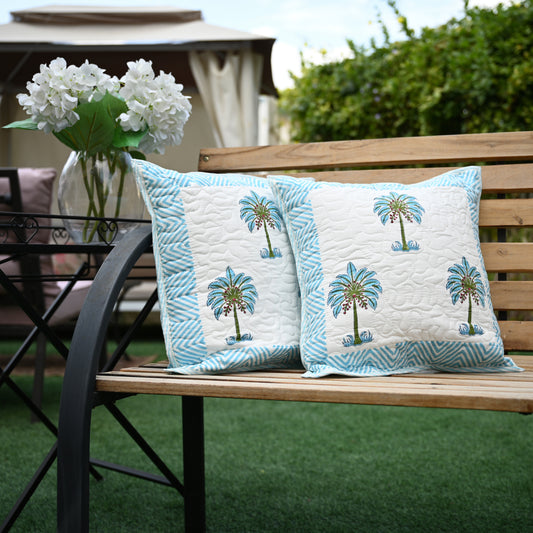 Quilted Hand Block Printed Cushion Cover (Set of 2) - Urban Roots