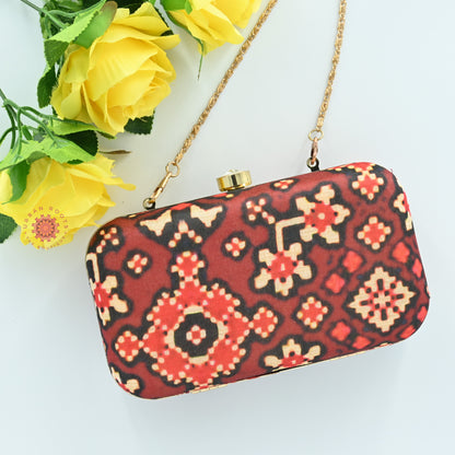 Patola Printed Clutch Bag Brown - Urban Roots