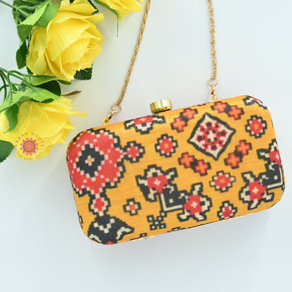 Patola Printed Clutch Bag Yellow - Urban Roots