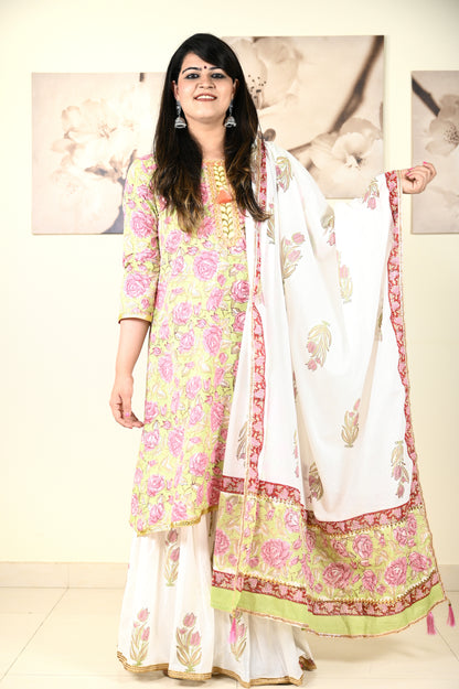 Hand Block Printed Stitched Sharara - Urban Roots