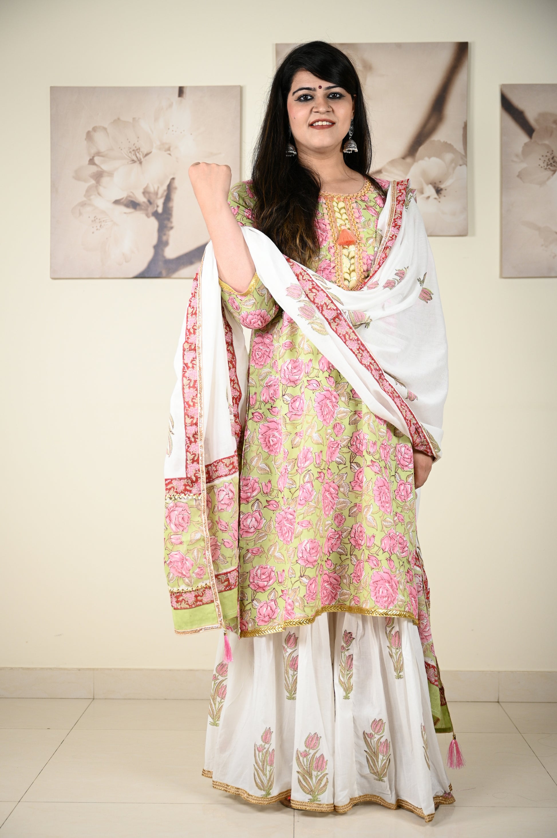 Hand Block Printed Stitched Sharara - Urban Roots