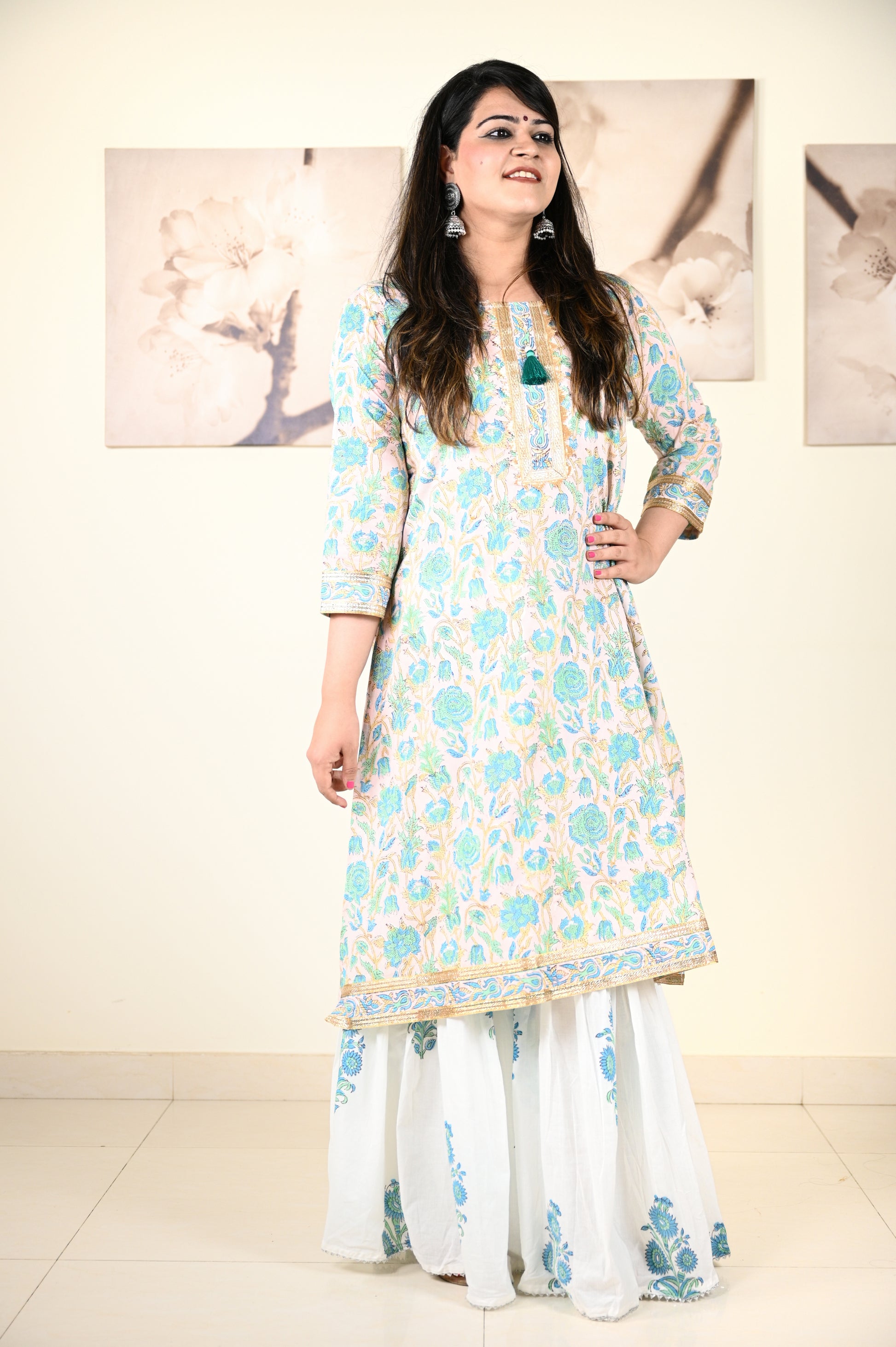 Hand Block Printed Stitched Sharara - Urban Roots