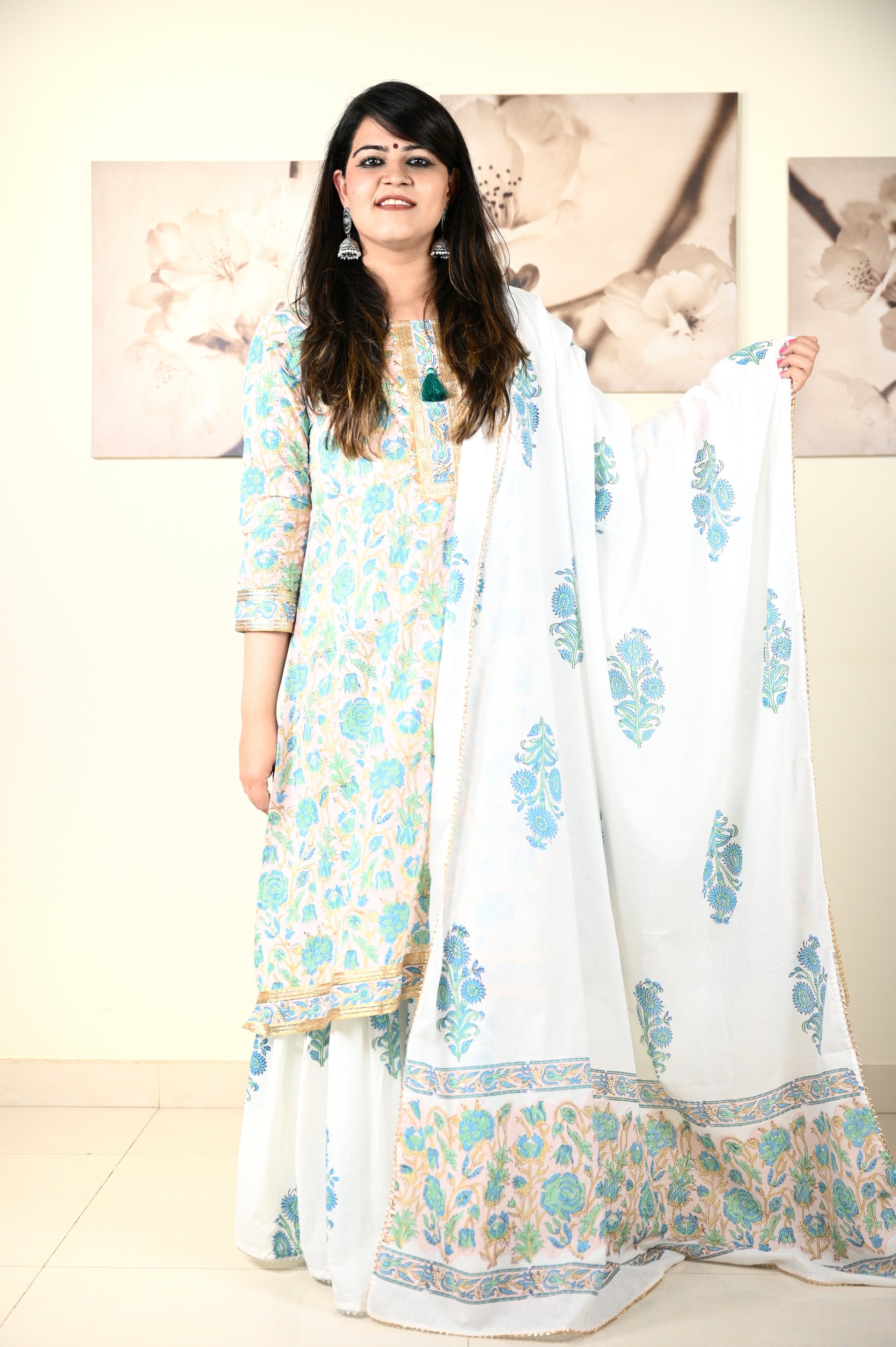 Hand Block Printed Stitched Sharara - Urban Roots