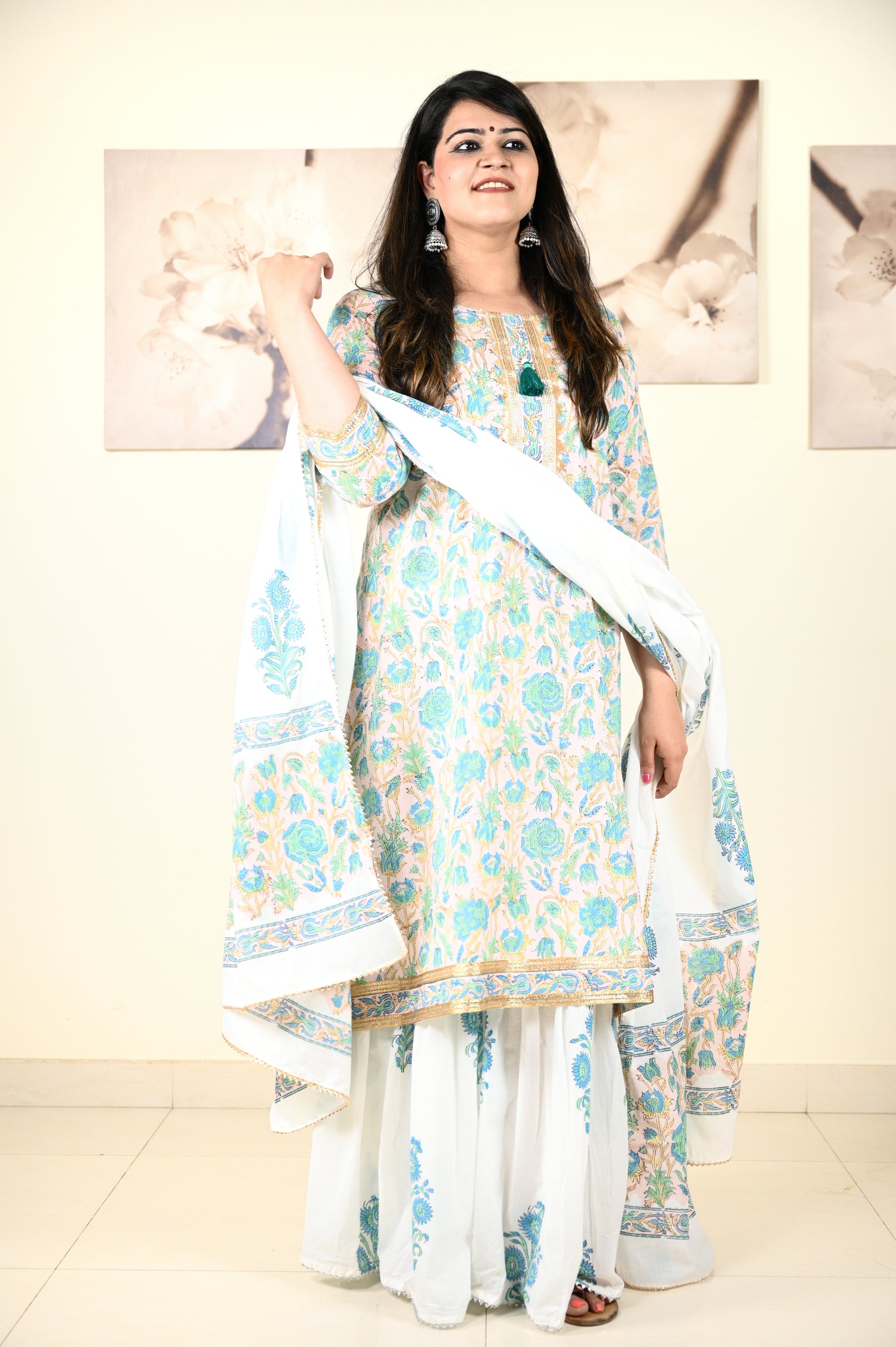 Hand Block Printed Stitched Sharara - Urban Roots