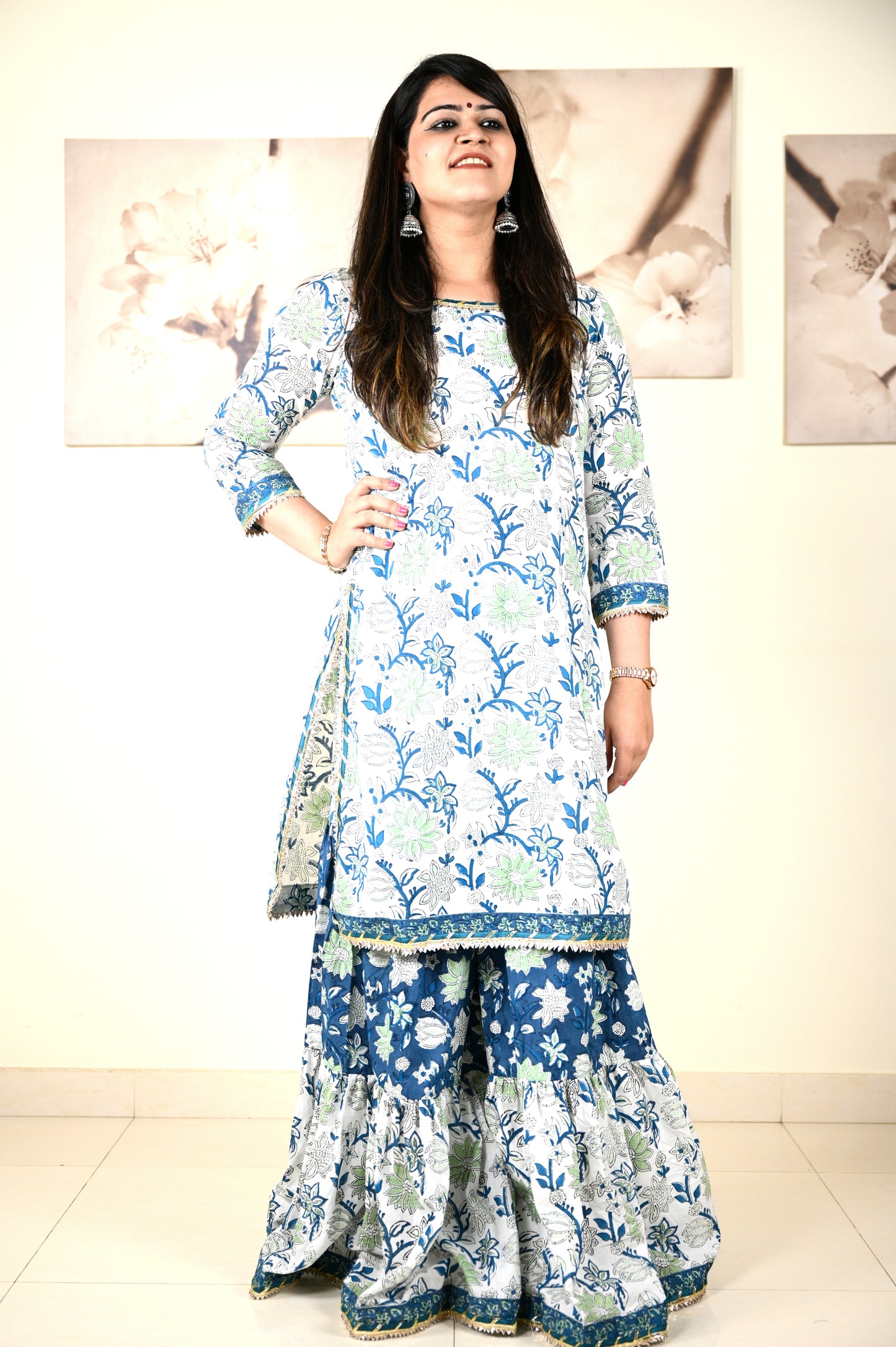 Hand Block Printed Stitched Sharara - Urban Roots