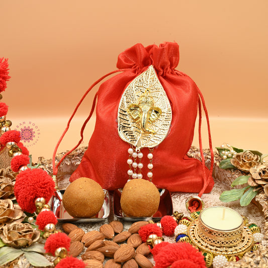 Ganpati Potli Gifting Bag Red - Urban Roots