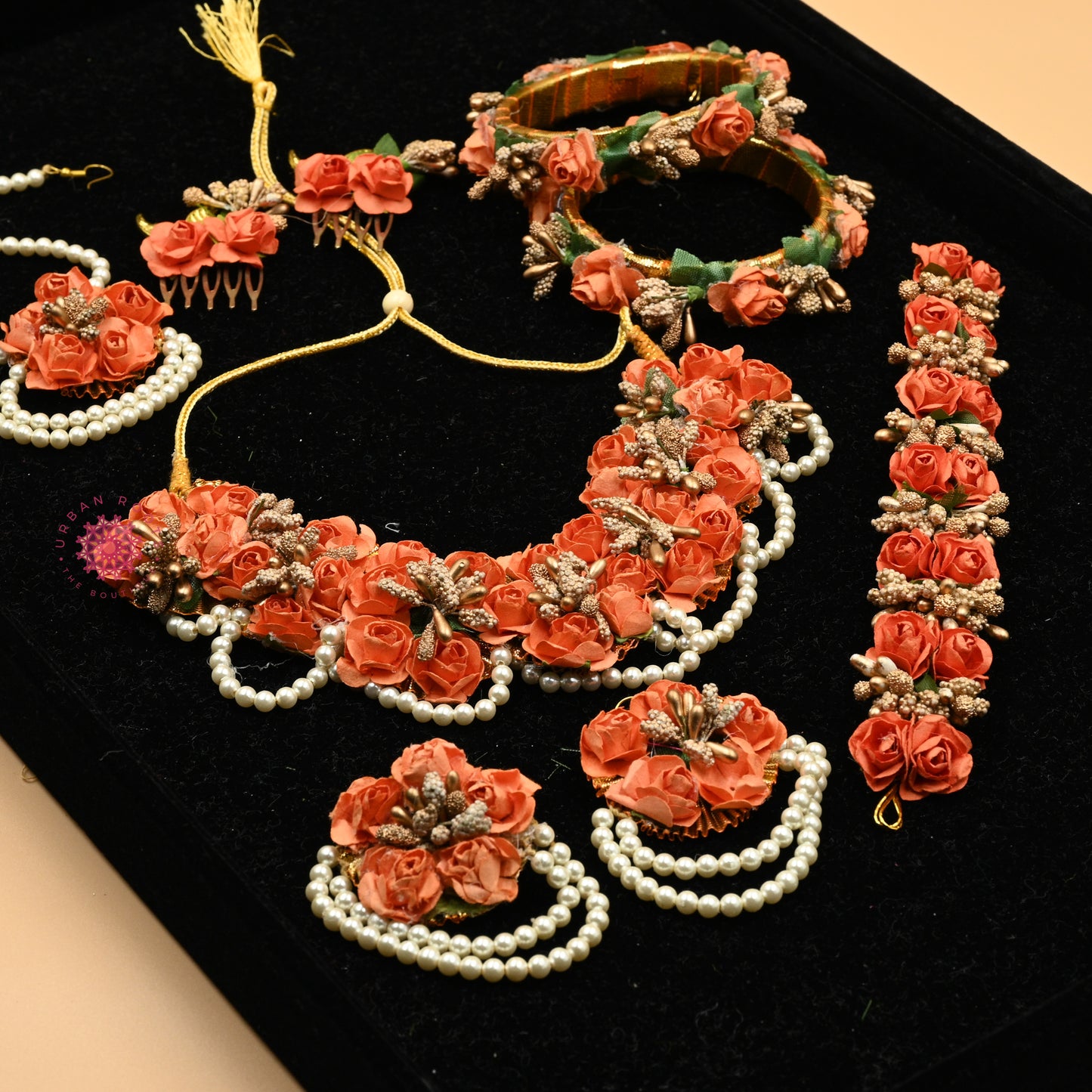 Gota Floral Jewellery Set Orange - Urban Roots