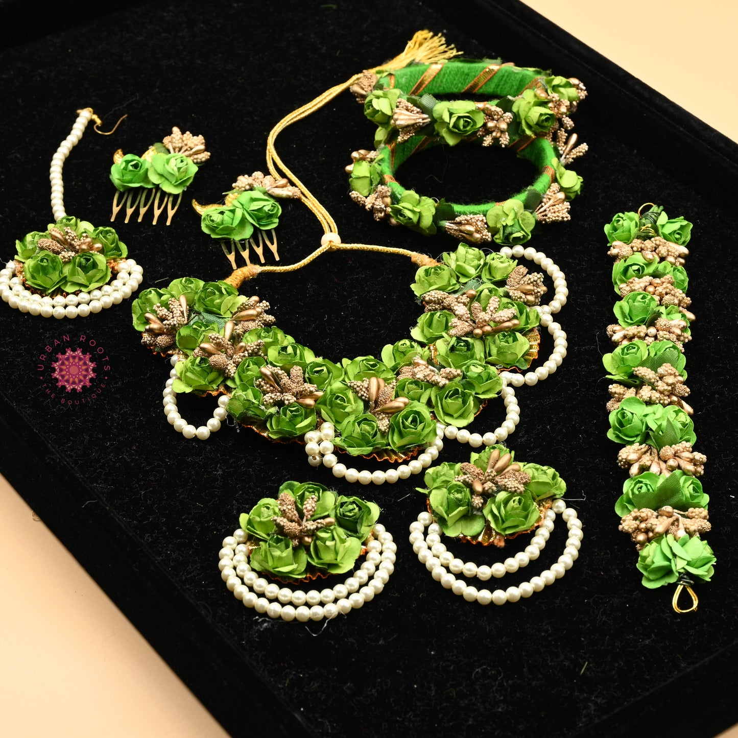 Gota Floral Jewellery Set Green - Urban Roots