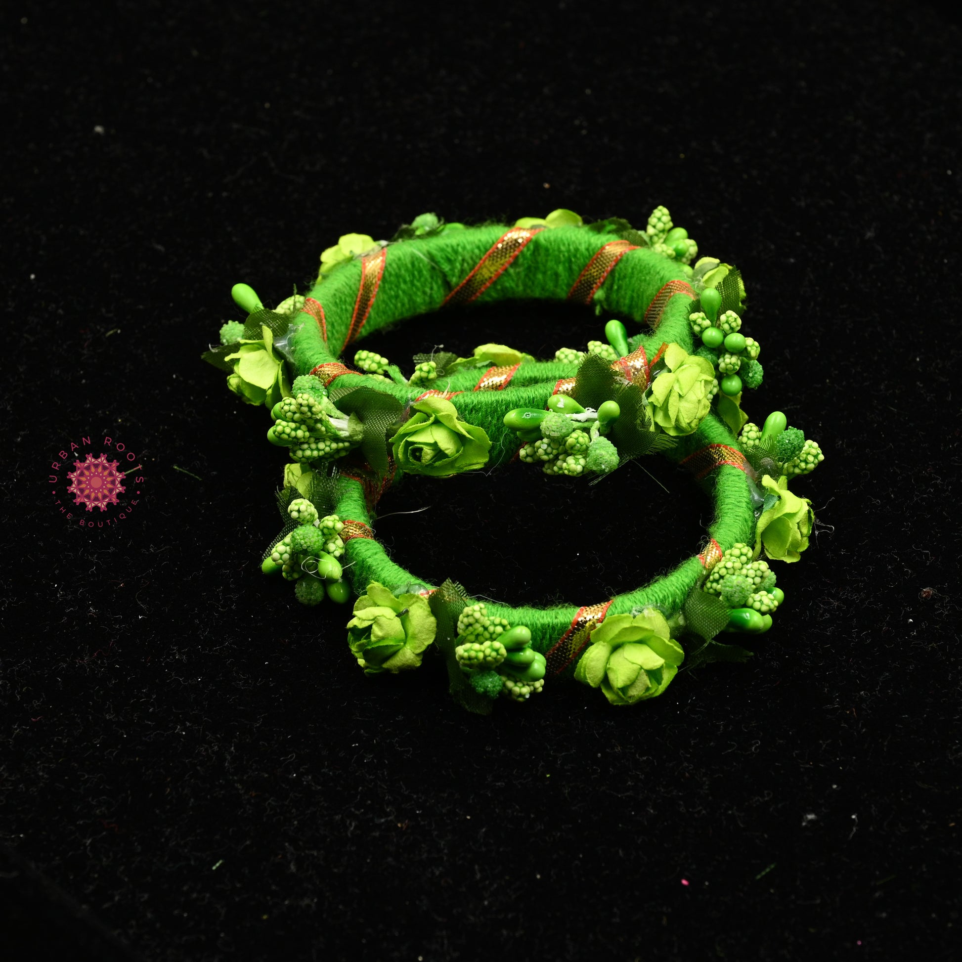 Gota Floral Bangles Green Set of 2 - Urban Roots