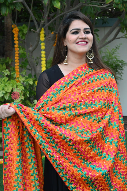 Chinon Phulkari Bagh Dupatta - Urban Roots