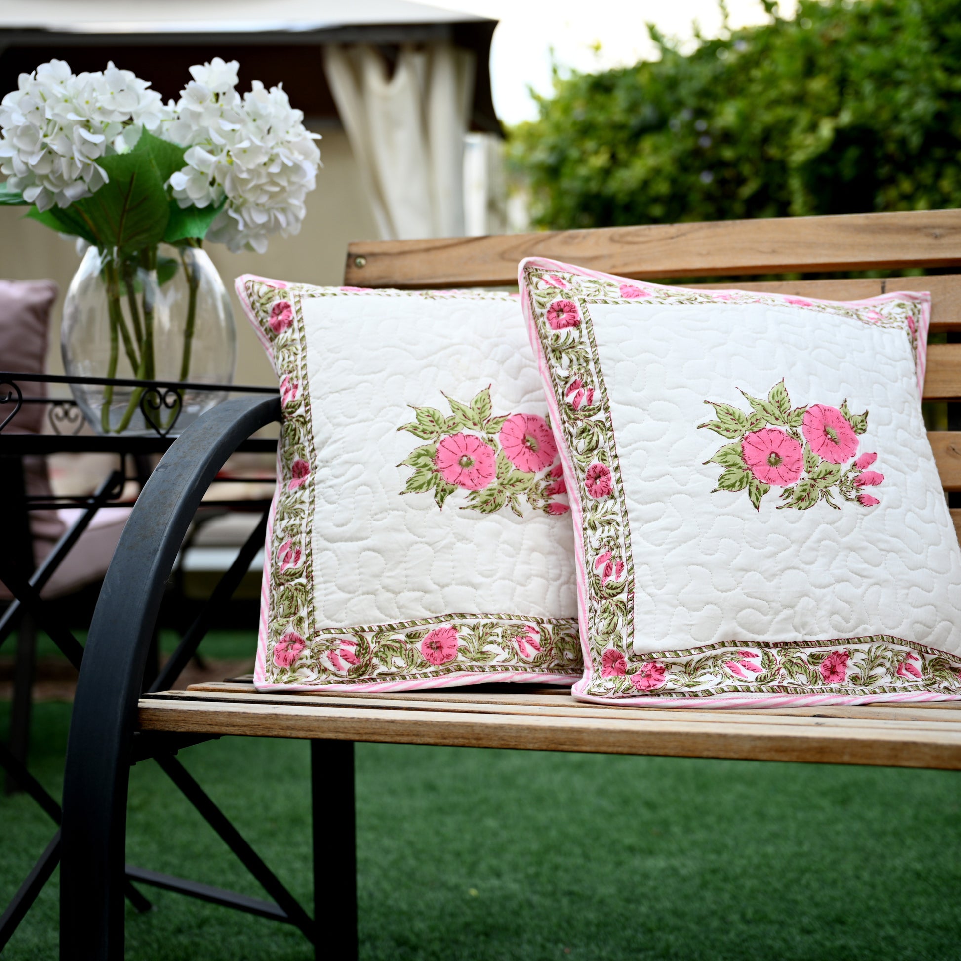 Quilted Hand Block Printed Cushion Cover (Set of 2) - Urban Roots