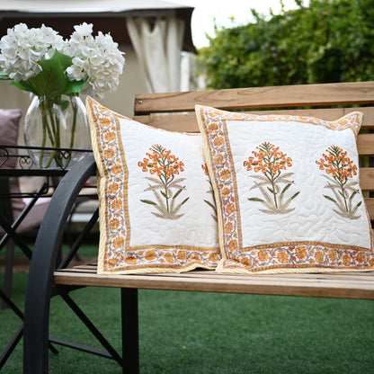 Quilted Hand Block Printed Cushion Cover (Set of 2) - Urban Roots