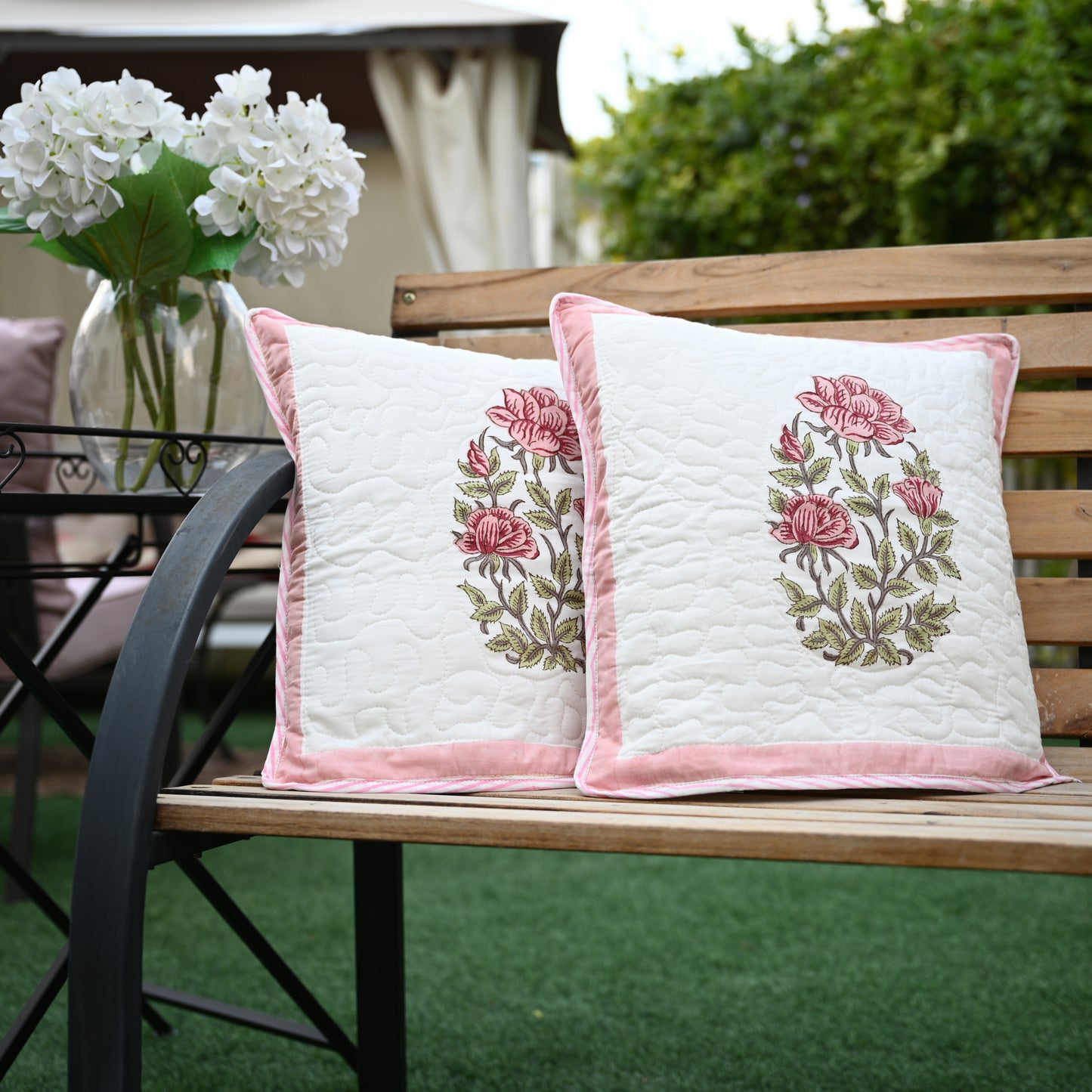 Quilted Hand Block Printed Cushion Cover (Set of 2) - Urban Roots