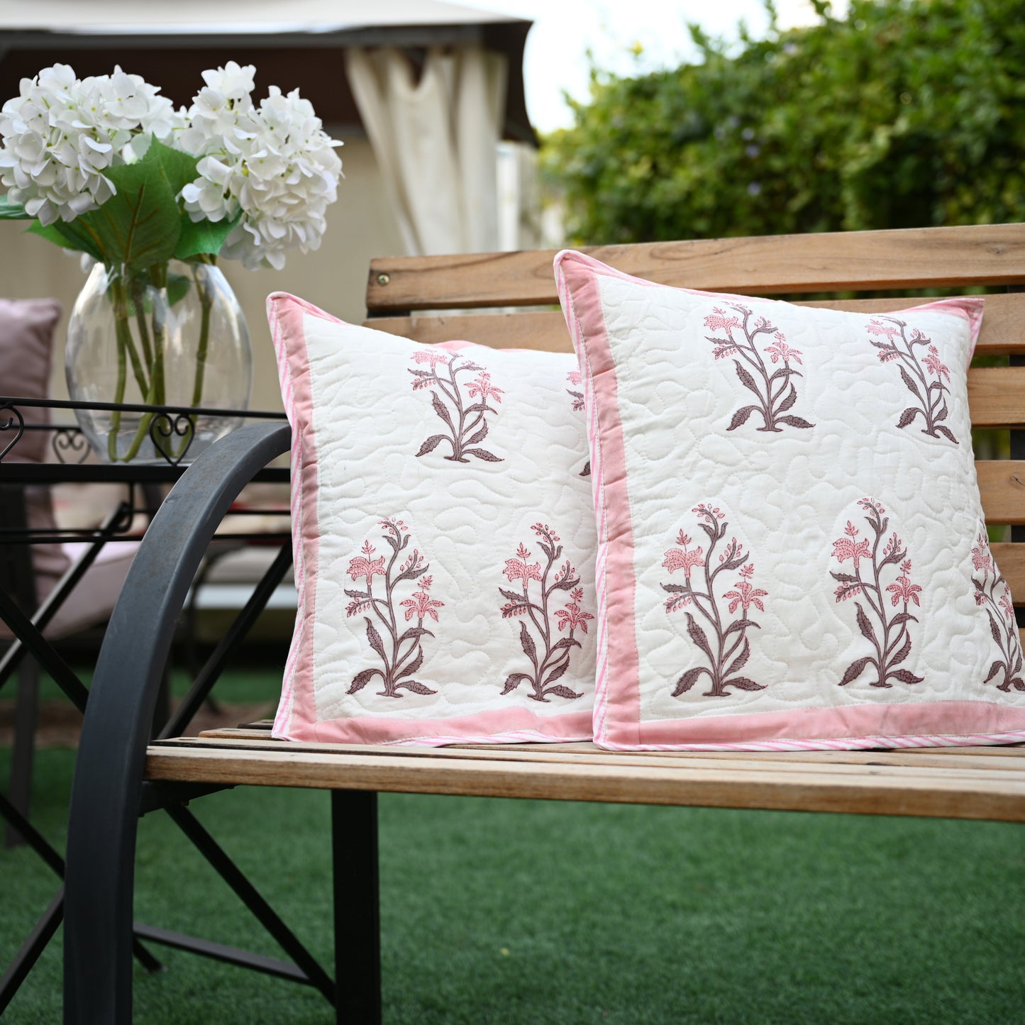 Quilted Hand Block Printed Cushion Cover (Set of 2) - Urban Roots