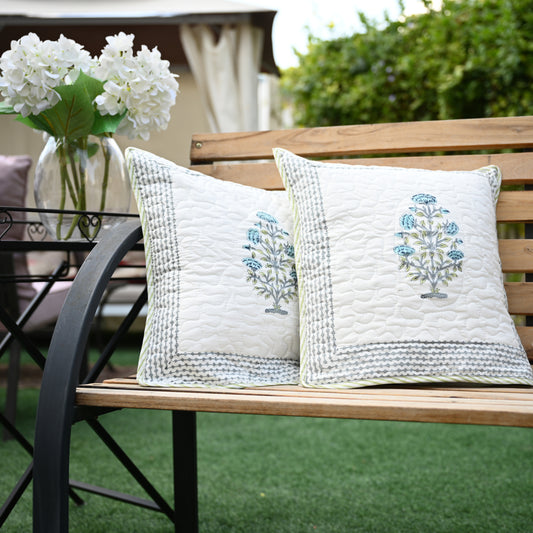 Quilted Hand Block Printed Cushion Cover (Set of 2) - Urban Roots