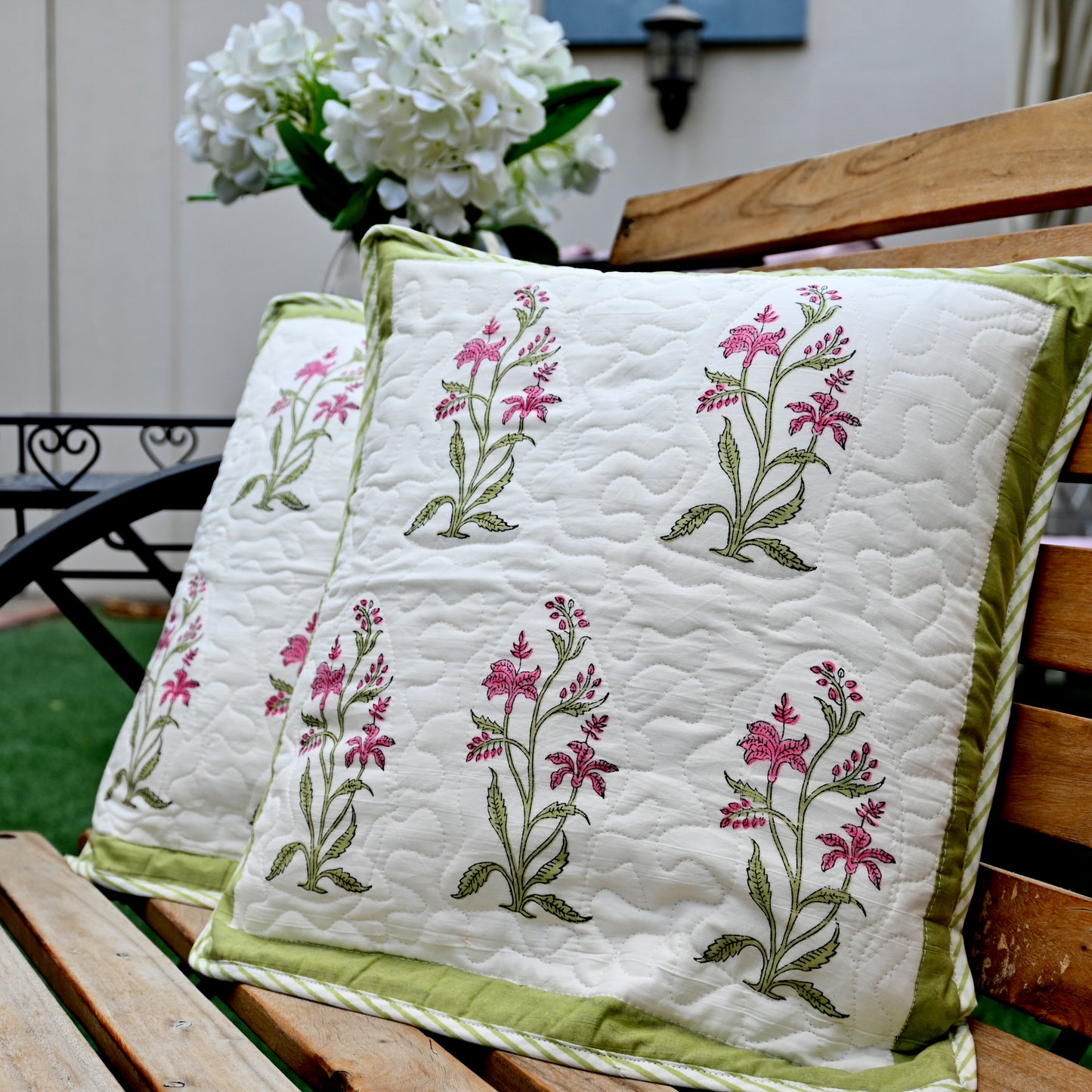 Quilted Hand Block Printed Cushion Cover (Set of 2) - Urban Roots