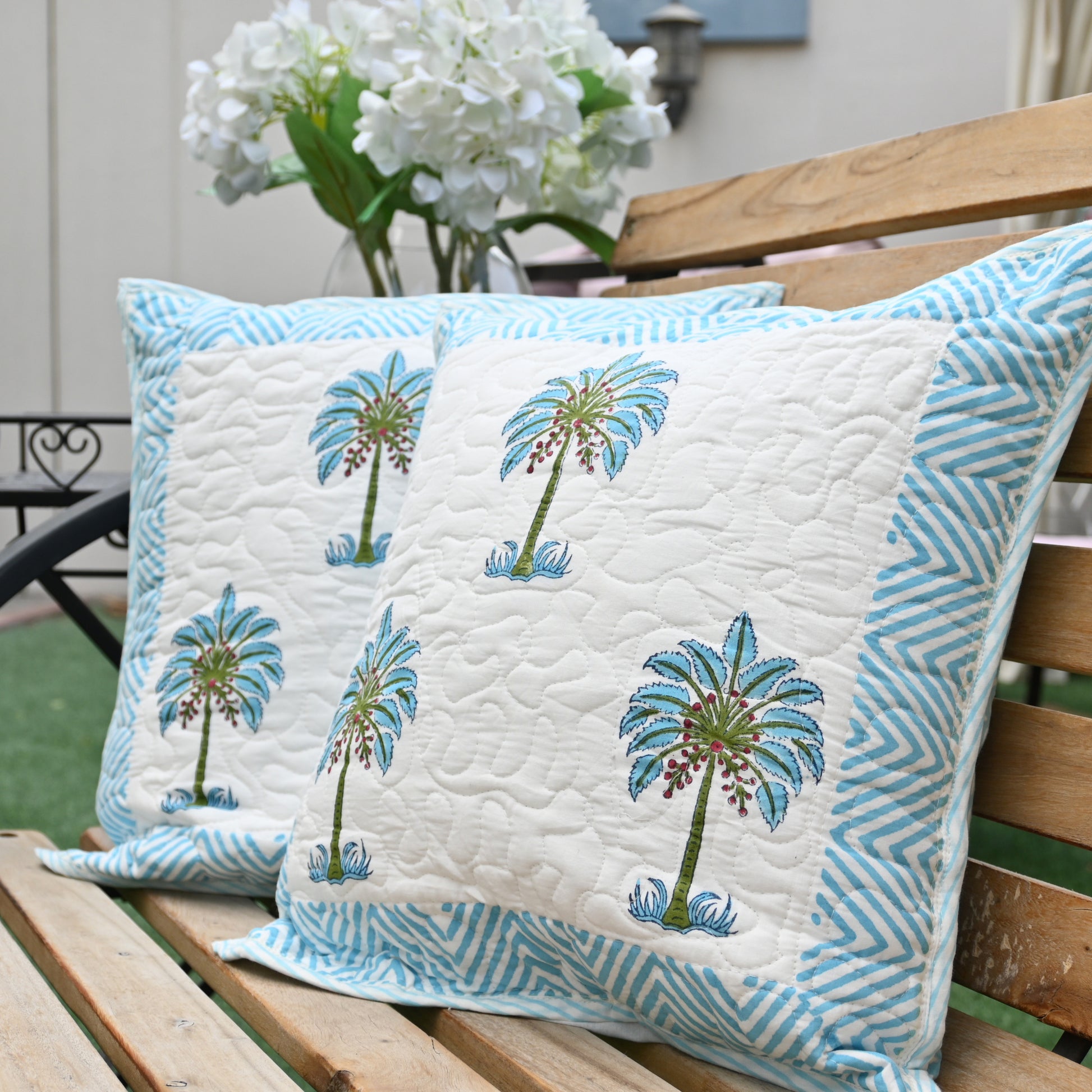 Quilted Hand Block Printed Cushion Cover (Set of 2) - Urban Roots