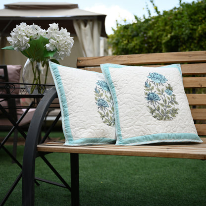 Quilted Hand Block Printed Cushion Cover (Set of 2) - Urban Roots