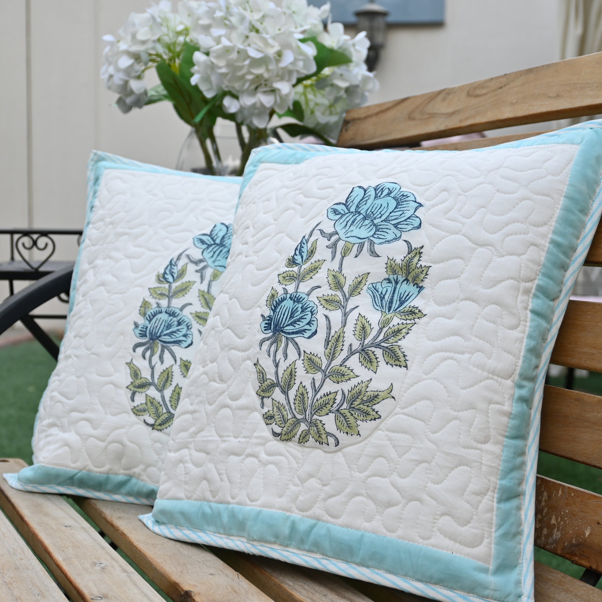 Quilted Hand Block Printed Cushion Cover (Set of 2) - Urban Roots