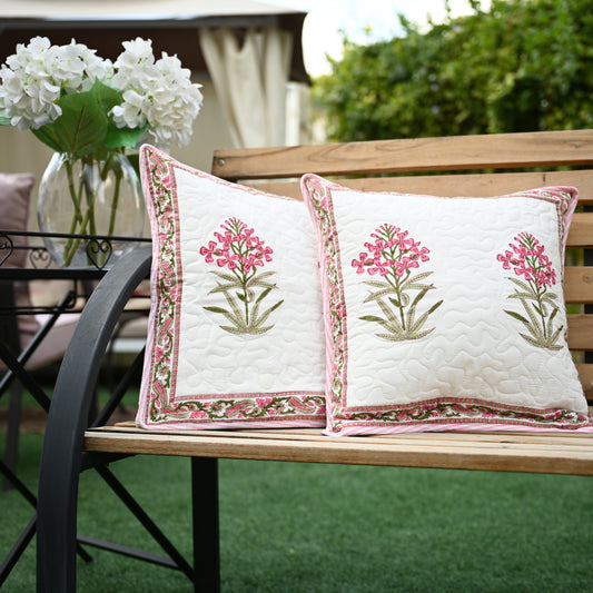 Quilted Hand Block Printed Cushion Cover (Set of 2) - Urban Roots