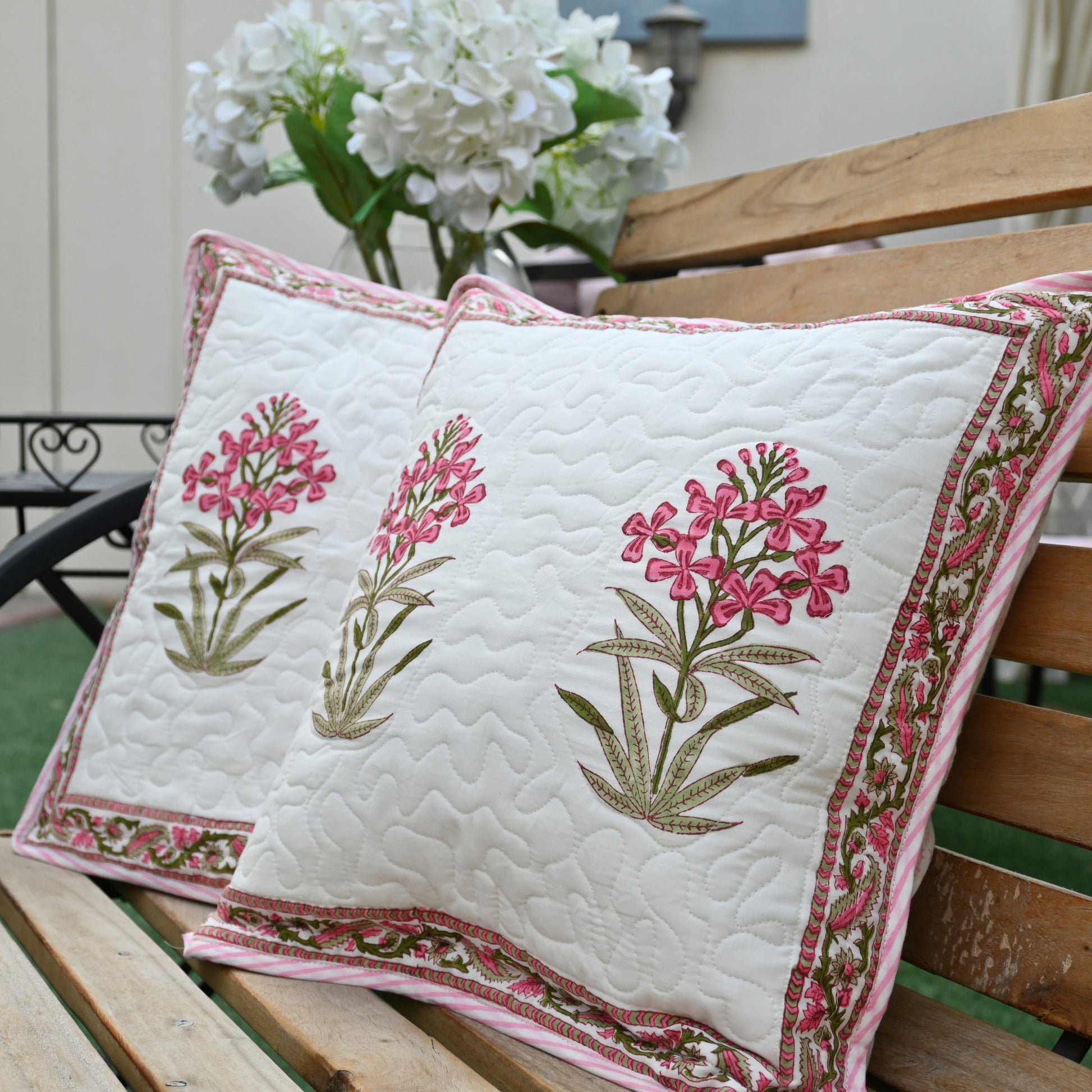 Quilted Hand Block Printed Cushion Cover (Set of 2) - Urban Roots