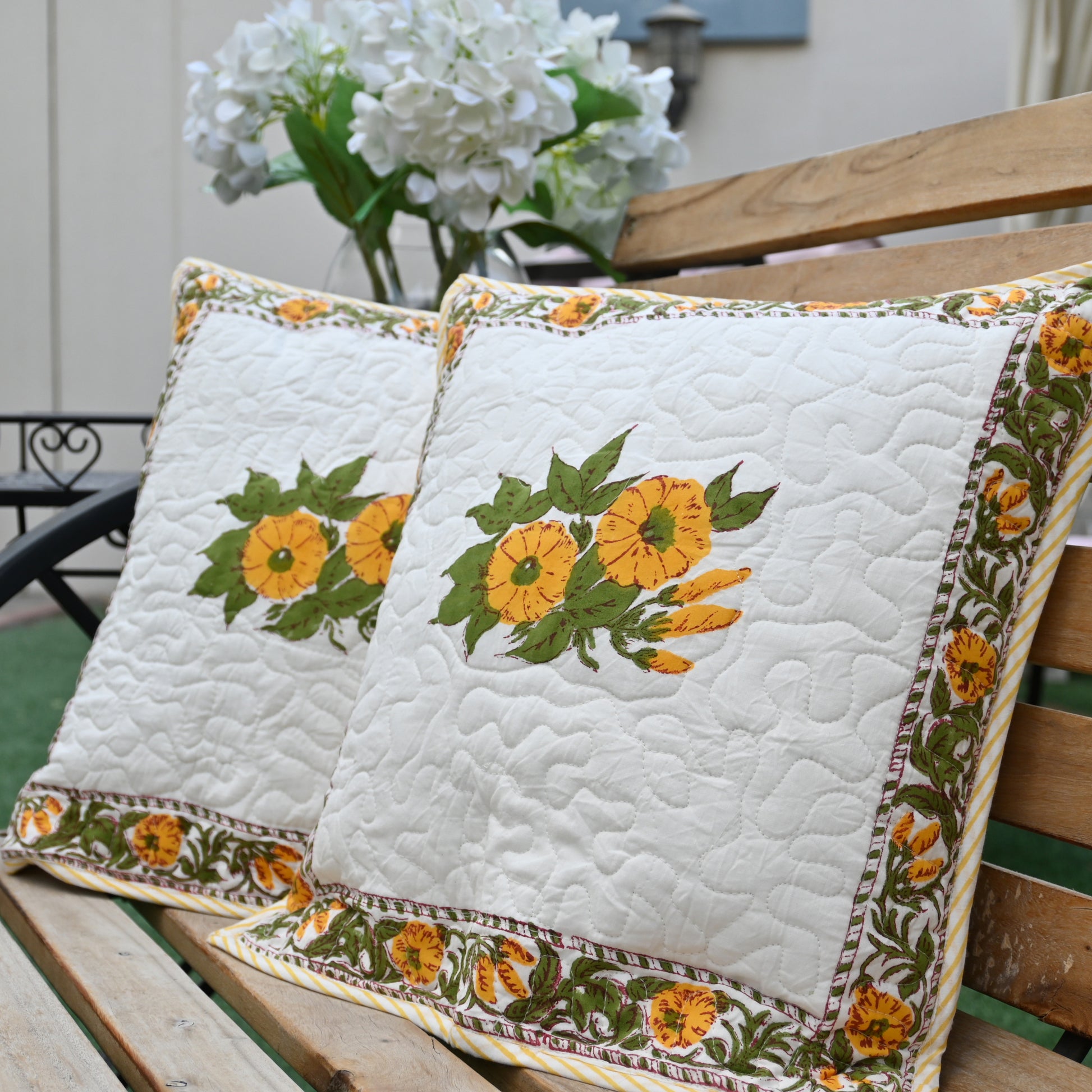 Quilted Hand Block Printed Cushion Cover (Set of 2) - Urban Roots