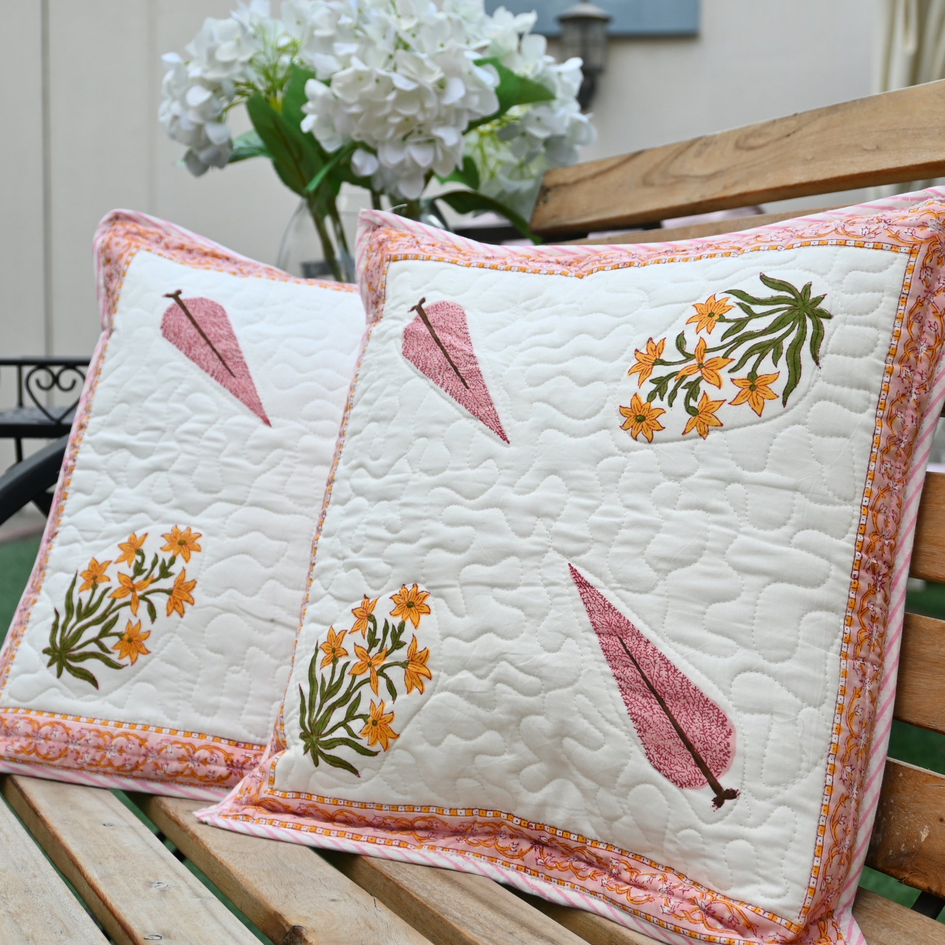 Quilted Hand Block Printed Cushion Cover (Set of 2) - Urban Roots