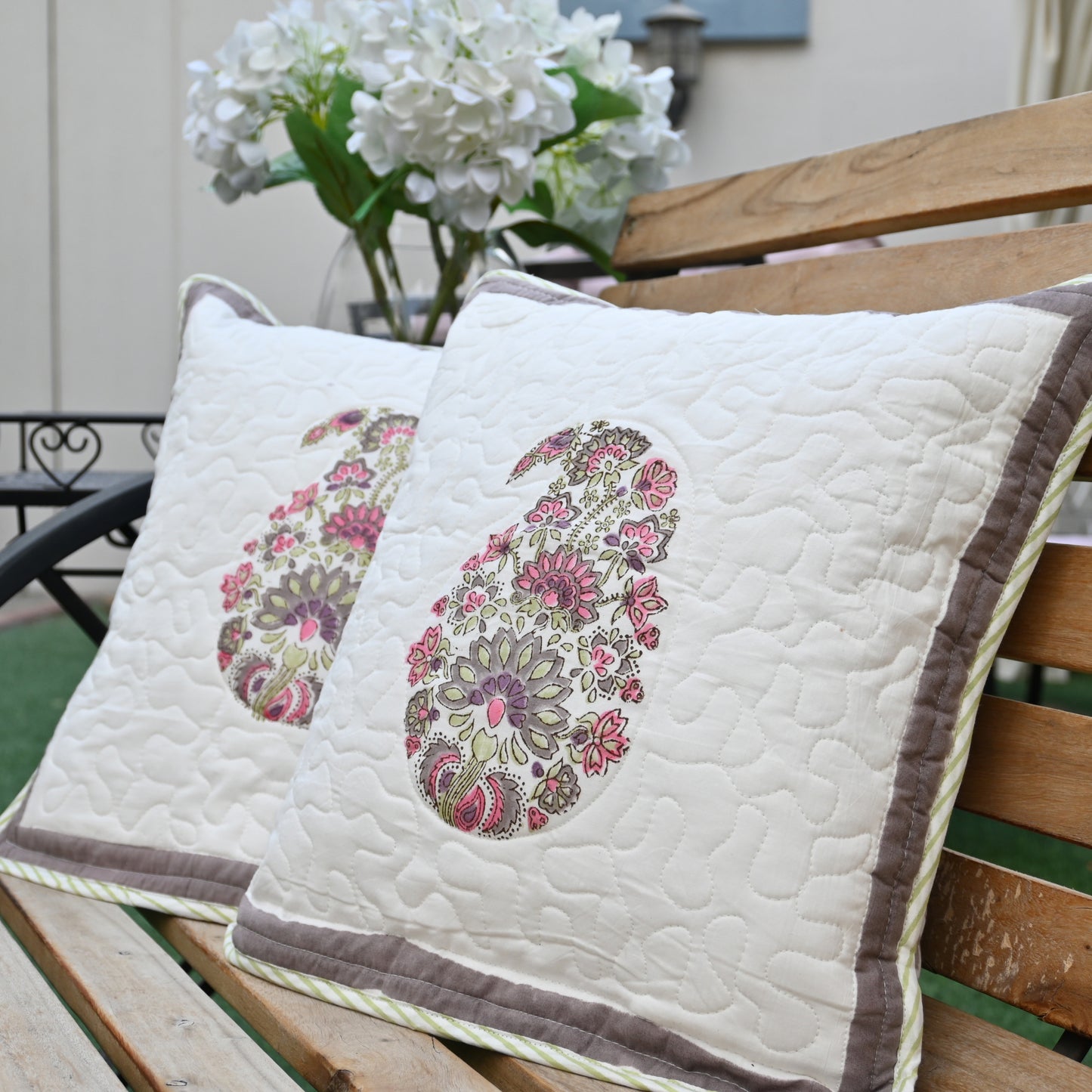 Quilted Hand Block Printed Cushion Cover (Set of 2) - Urban Roots