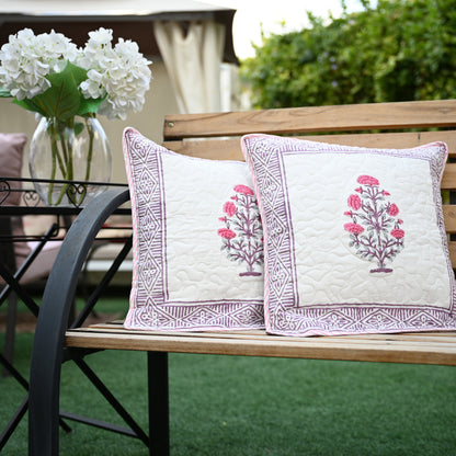 Quilted Hand Block Printed Cushion Cover (Set of 2) - Urban Roots