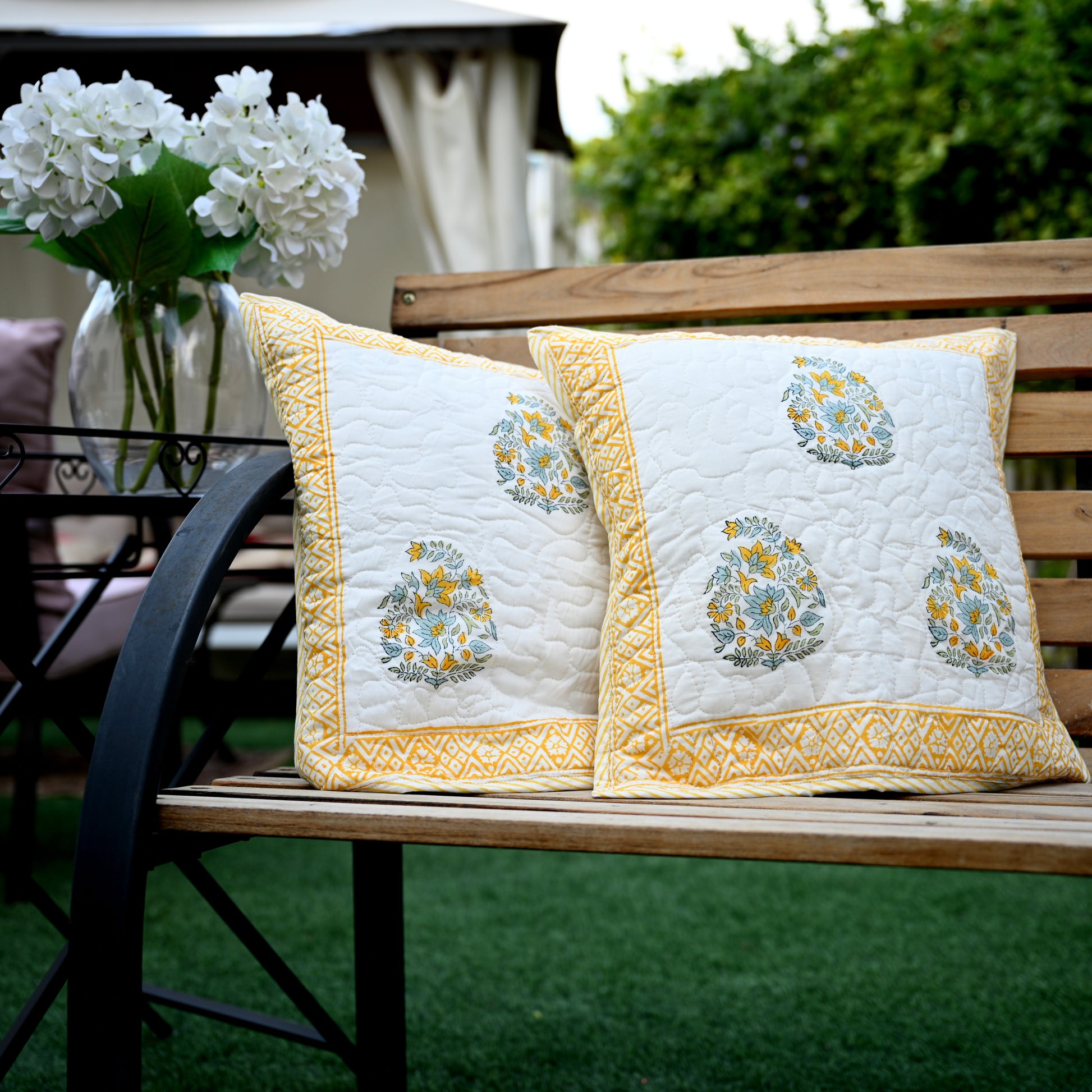 Quilted Hand Block Printed Cushion Cover (Set of 2) - Urban Roots