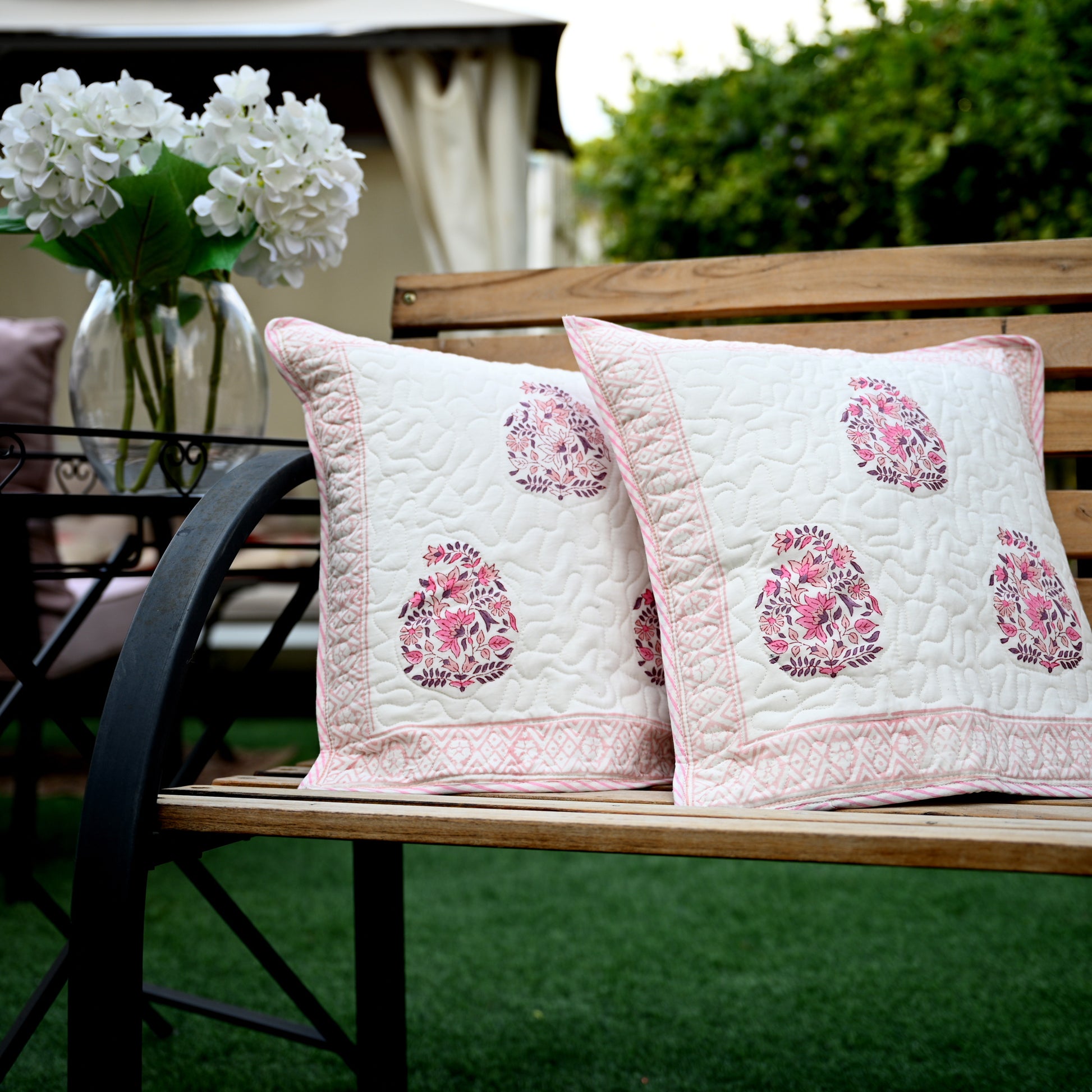 Quilted Hand Block Printed Cushion Cover (Set of 2) - Urban Roots