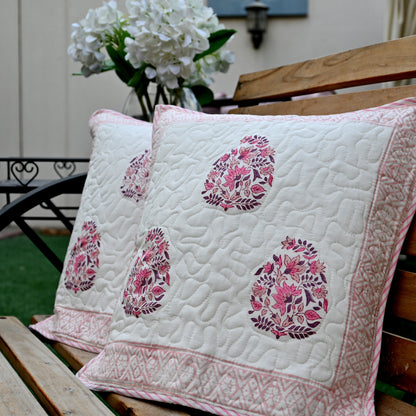 Quilted Hand Block Printed Cushion Cover (Set of 2) - Urban Roots