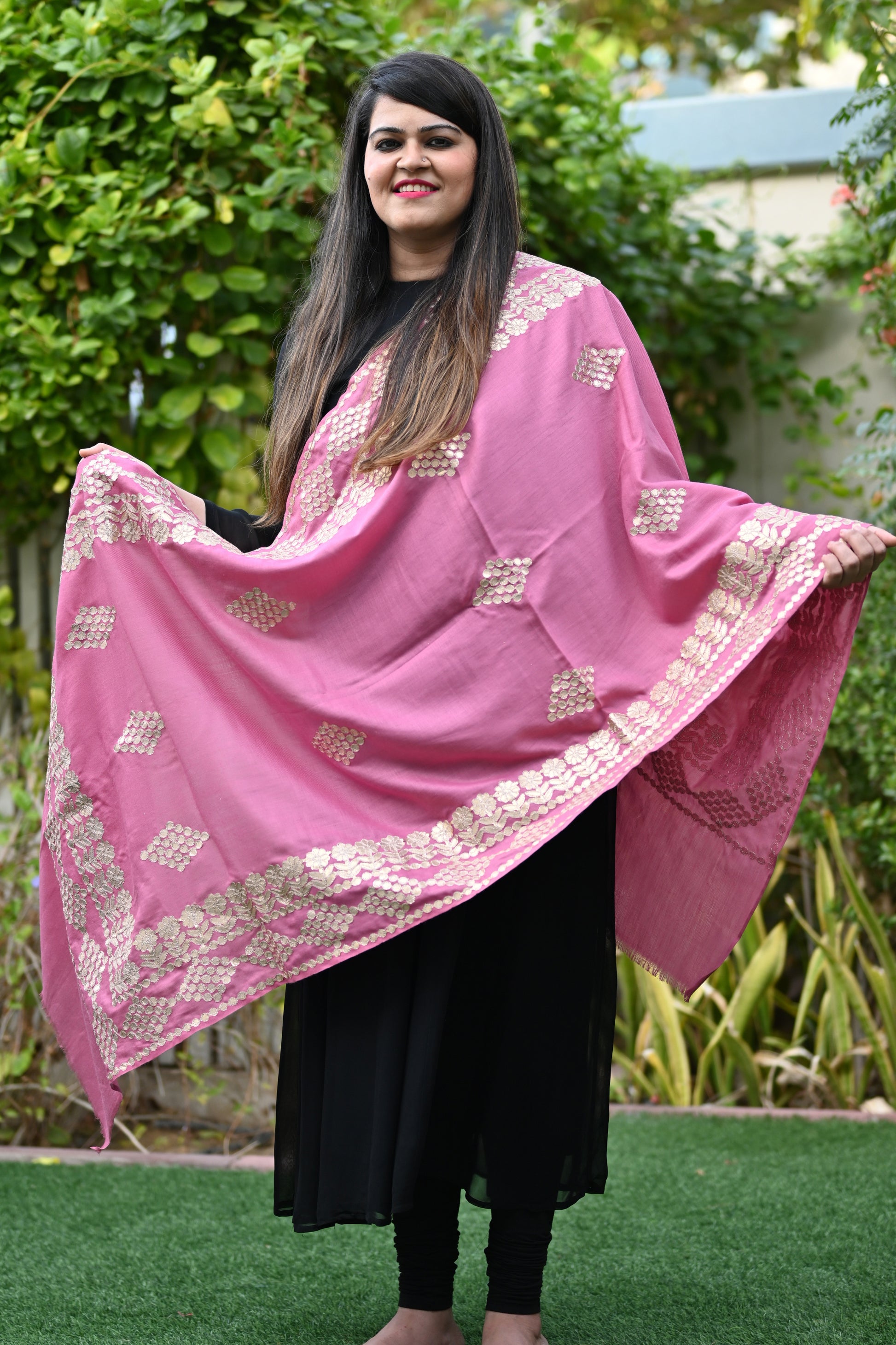 Pashmina Silk Gota Patti Stole - Urban Roots