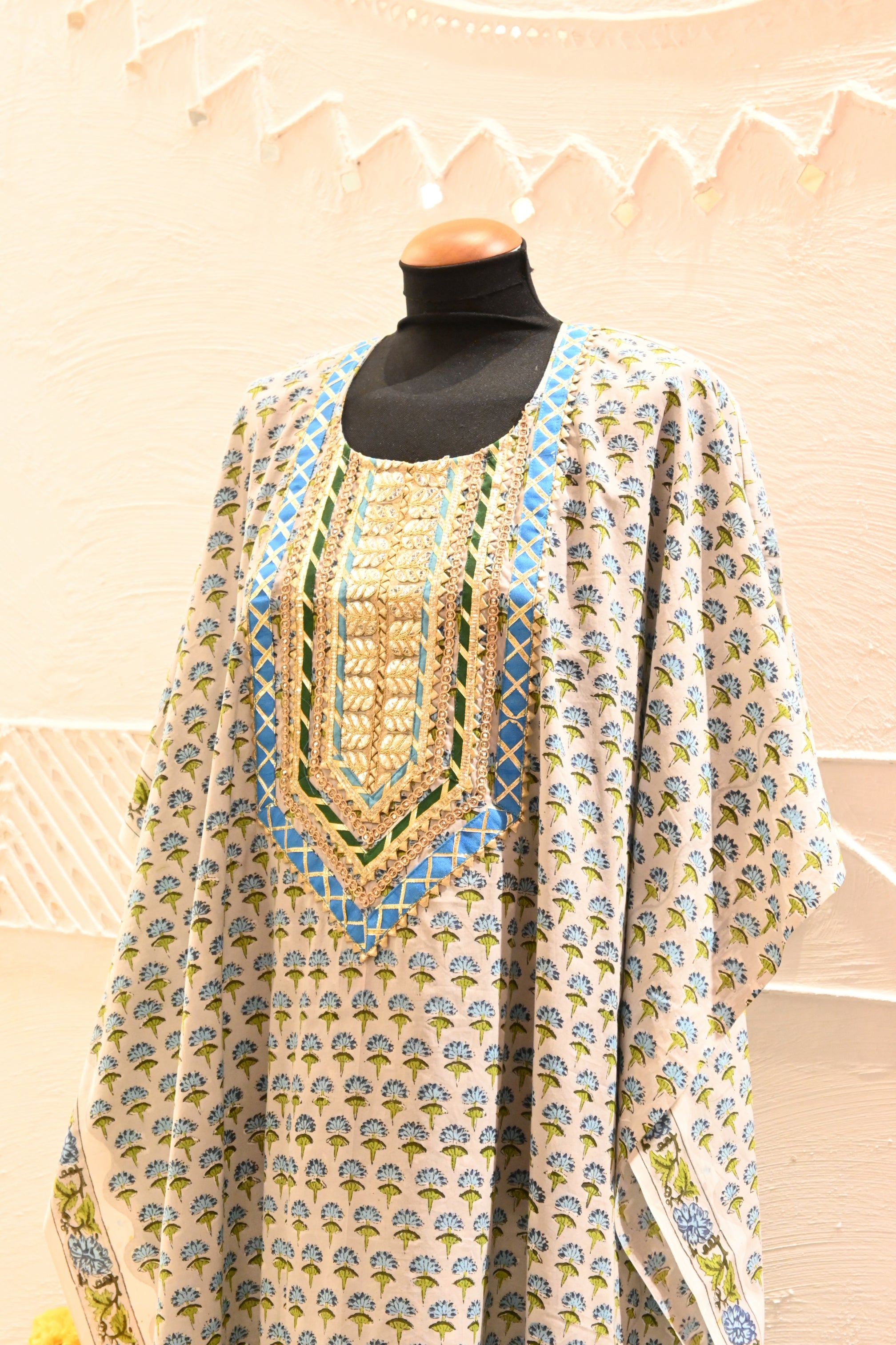 Buy Blue Cotton Block Print Designer Kurti Online : UAE - Kurtis & Tunics