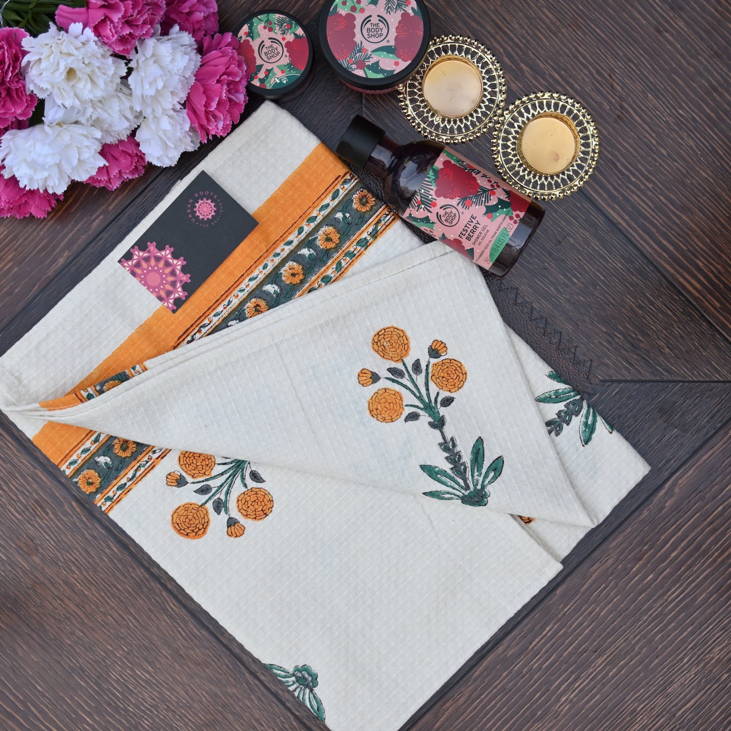 Hand Block Printed Waffle Towel Set (1+2) - Urban Roots