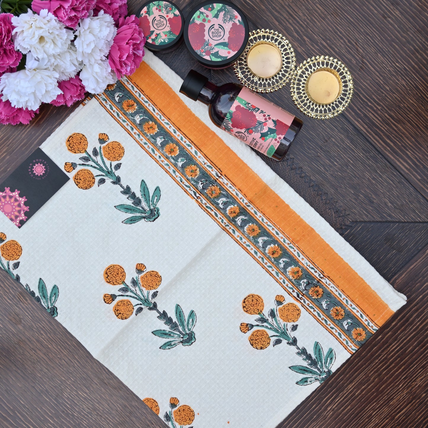 Hand Block Printed Waffle Towel Set (1+2) - Urban Roots