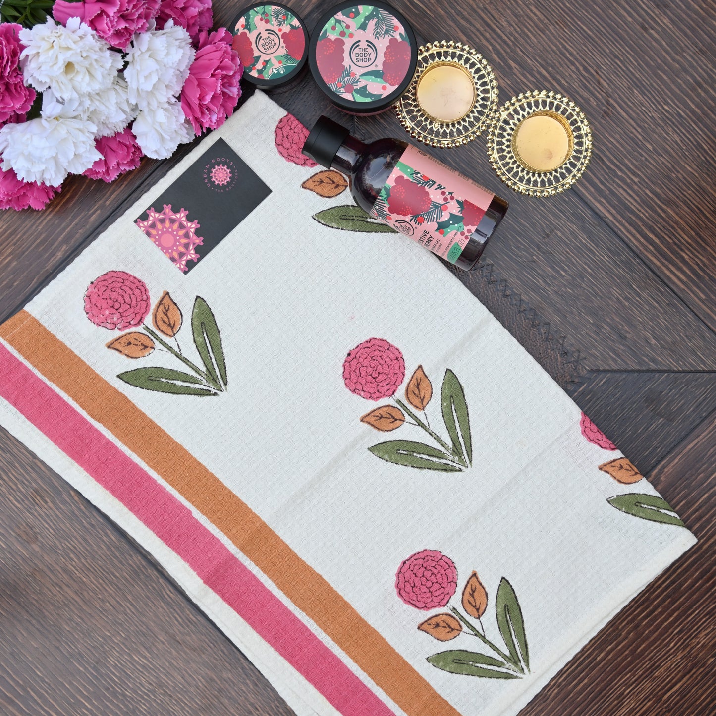 Hand Block Printed Waffle Towel Set (1+2) - Urban Roots