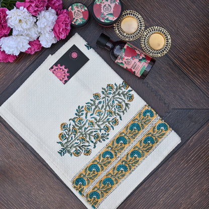 Hand Block Printed Waffle Towel Set (1+2) - Urban Roots