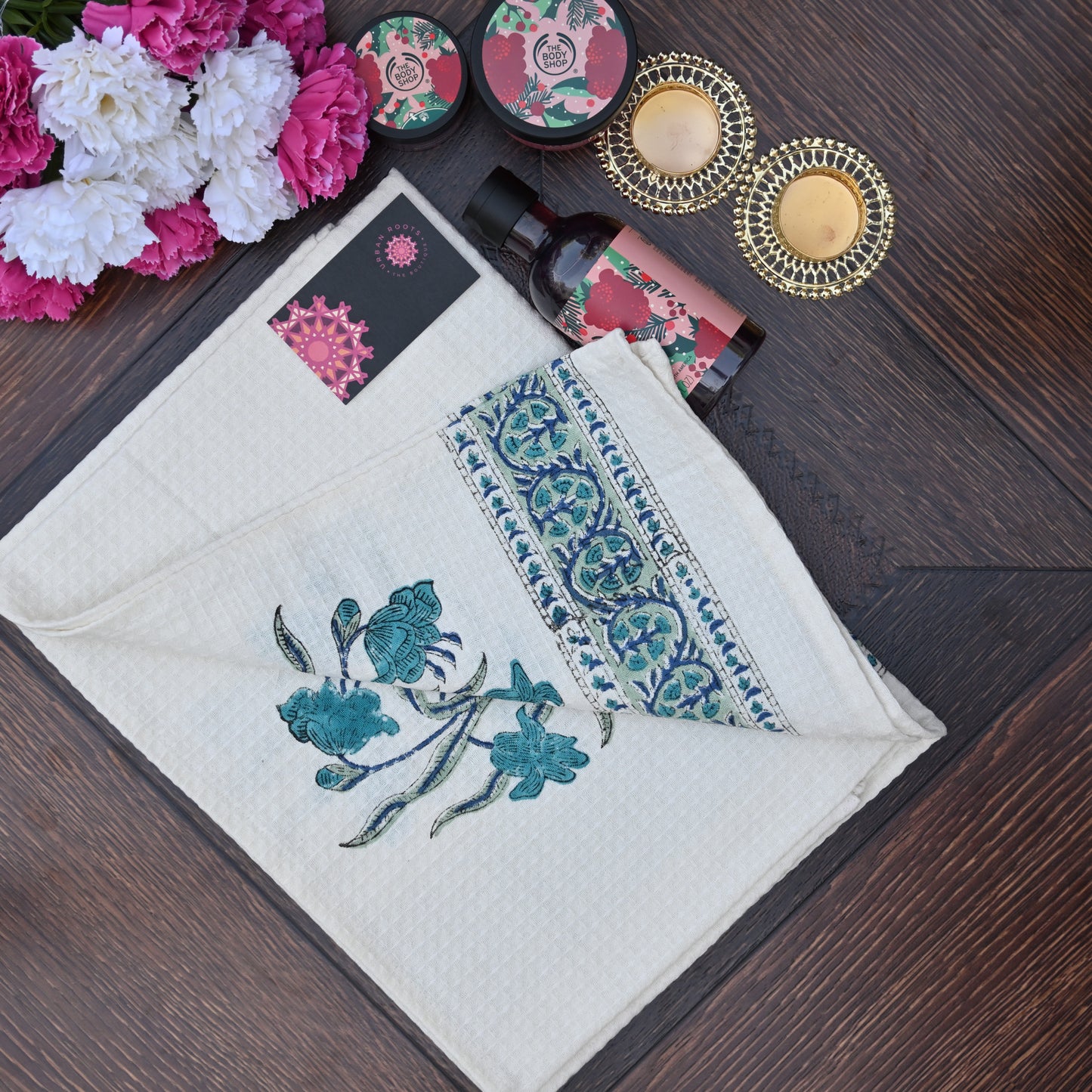 Hand Block Printed Waffle Towel Set (1+2) - Urban Roots