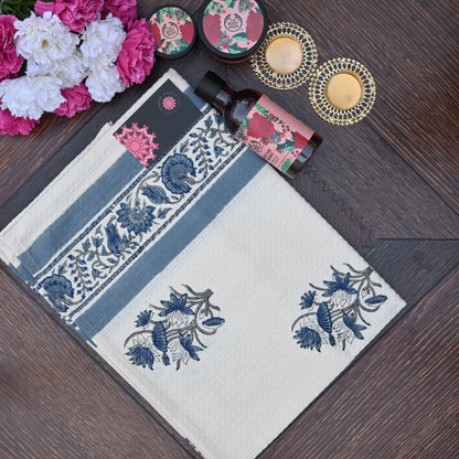 Hand Block Printed Waffle Towel Set (1+2) - Urban Roots