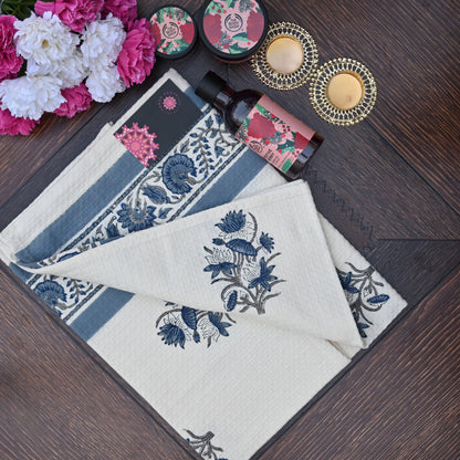 Hand Block Printed Waffle Towel Set (1+2) - Urban Roots