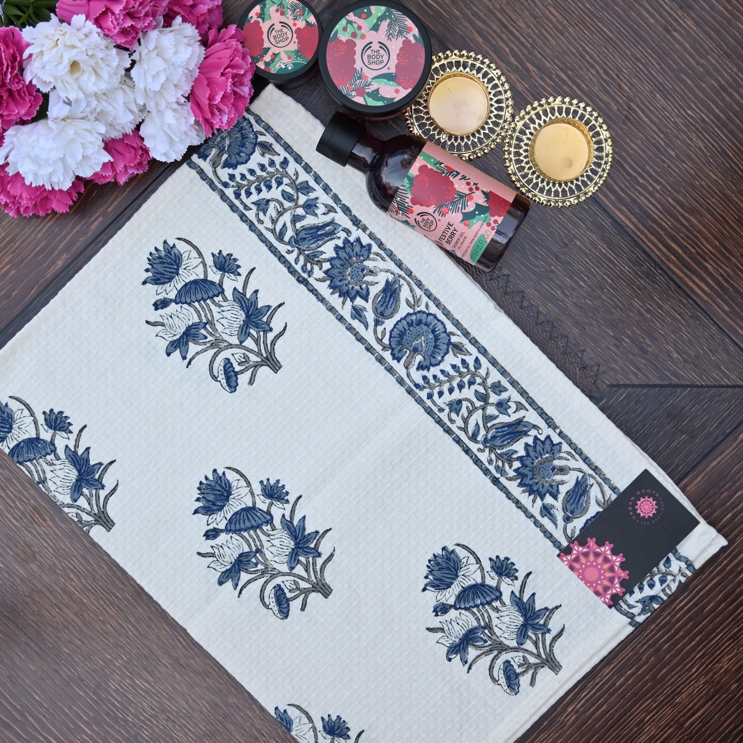 Hand Block Printed Waffle Towel Set (1+2) - Urban Roots